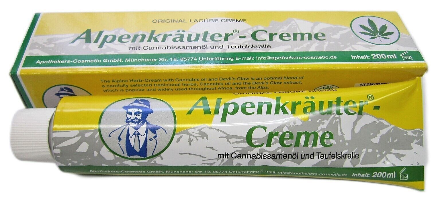 ALPENKRÄUTER Creme Lacure m.Cannabisöl u.Teufelskr